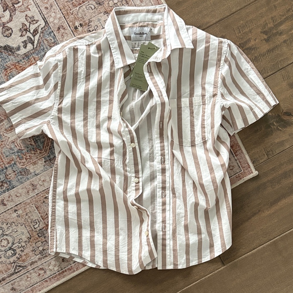 Goodfellow & Co Men's Casual Striped Shirt - Tan and White